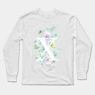 Botanical alphabet X green and purple flowers Long Sleeve T-Shirt